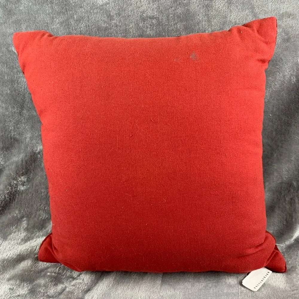 Pottery Barn Red Needlework Penguin‎ Pattern Crewel Pillow 14 X 14 Imperfections